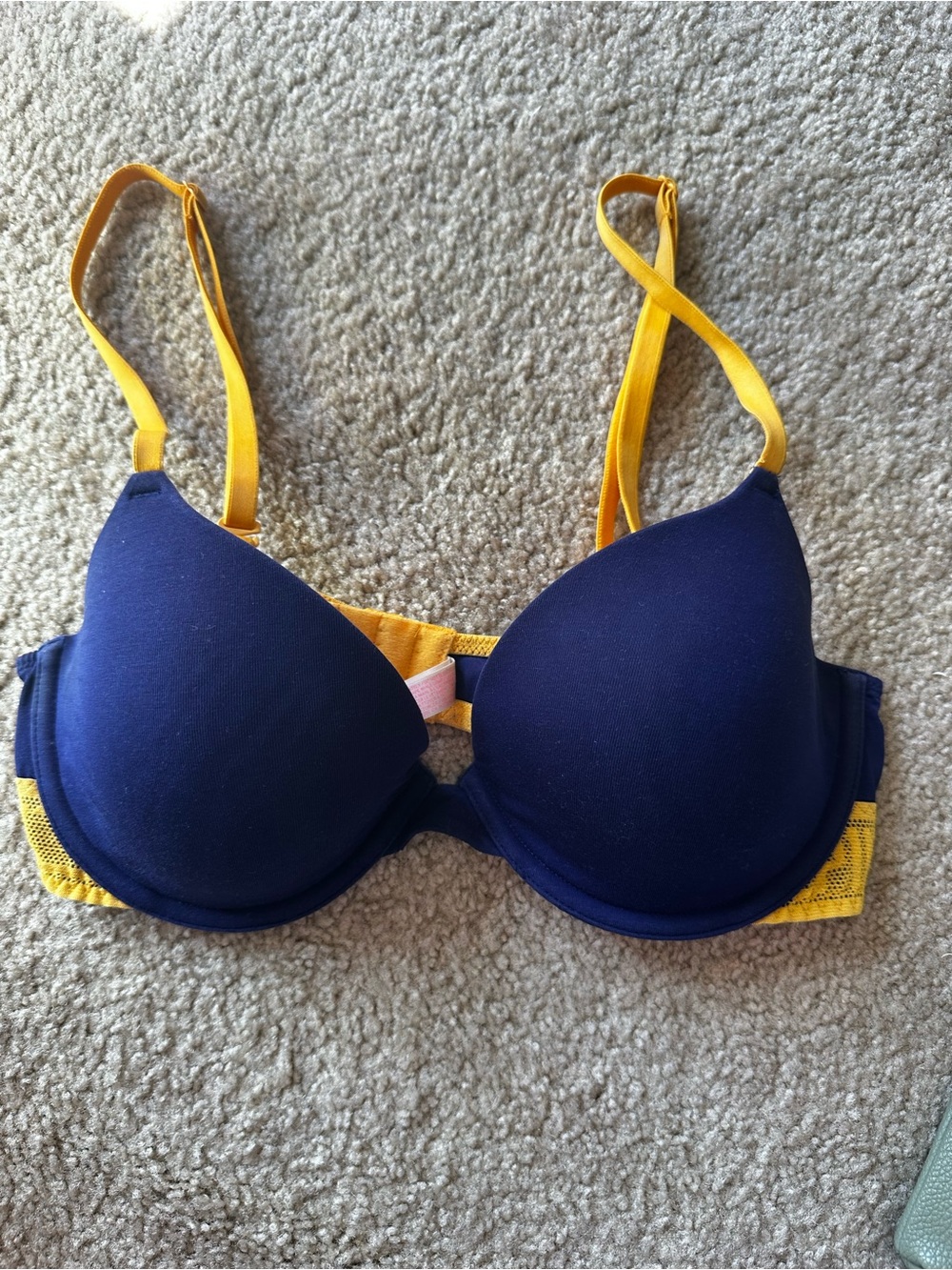 PINK Victoria's Secret Navy Bra with Yellow Straps